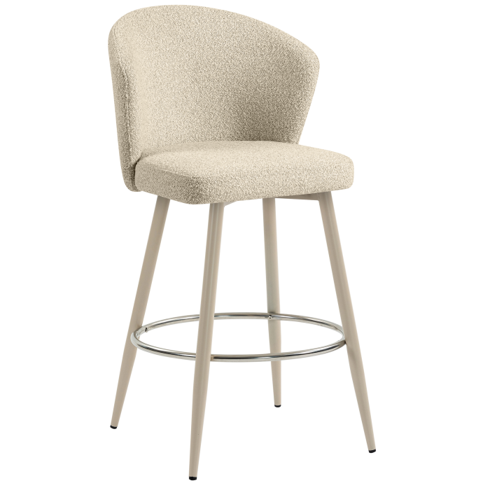 LYNN | Hotel Barhocker | Beige | Teddystoff | Gestell Weiß
