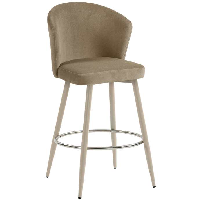 LYNN | Hotel Barhocker | Taupe | Samt | Gestell Weiß