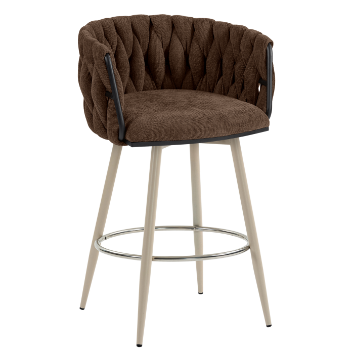 MARIS | Hotel Barhocker | Textil/Stoff | Braun | Gestell: Weiß | Drehfunktion