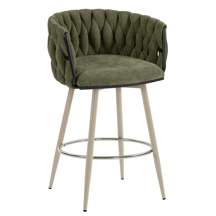 MARIS | Hotel Barhocker | Textil/Stoff | Grün | Gestell: Weiß | Drehfunktion