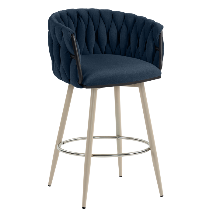 MARIS | Hotel Barhocker | Samt | Blau | Gestell: Weiß | Drehfunktion