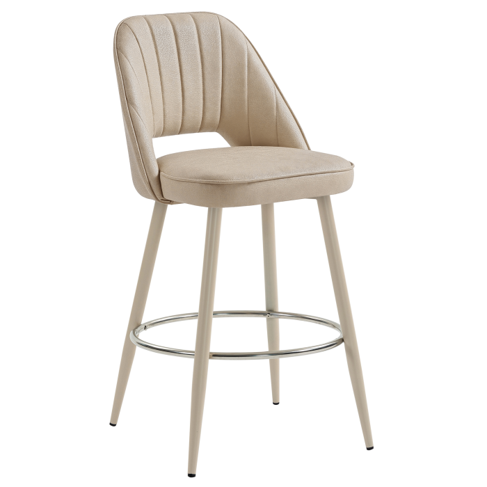 SOPHIE | Hotel Barhocker | Beige | Leder | Gestell Weiß