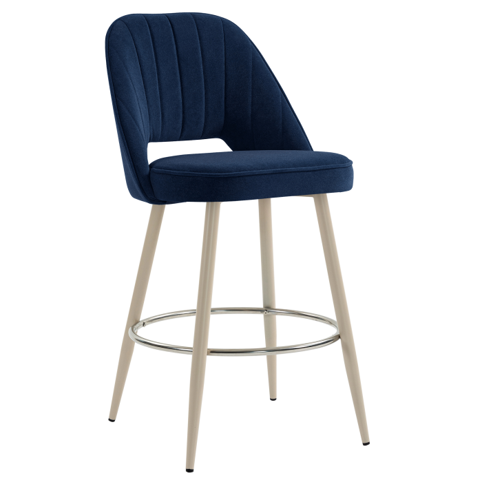 SOPHIE | Tabouret de bar pour hôtel | Bleu | Velours | Structure blanche
