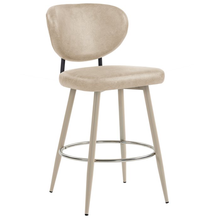 YARA | Hotel Barhocker | Beige | Leder | Gestell Weiß