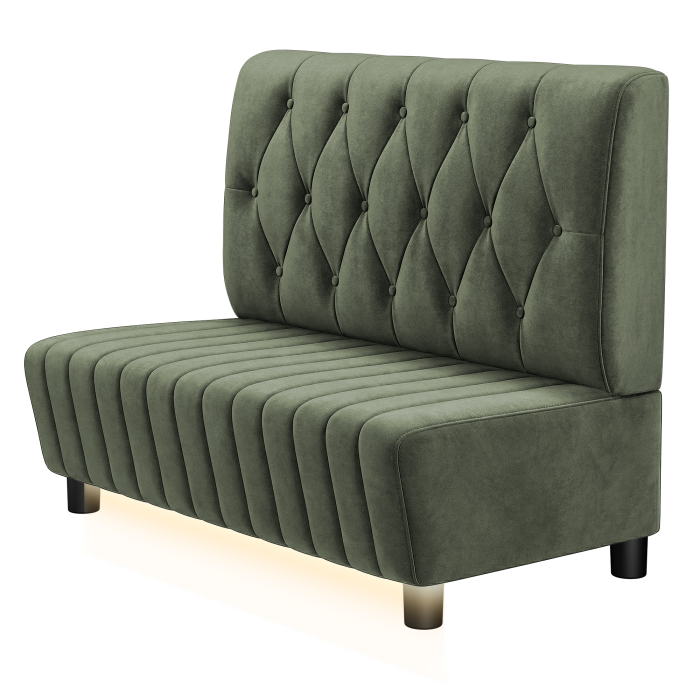 MATILDA | Gastro Lounge Bank | B:H 100 x 94 cm | Grün | Chesterfield Raute | Samt | LED