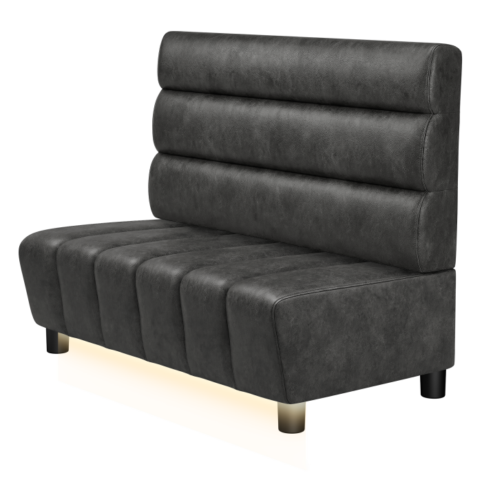 TANJA | Gastro Lounge Bank | B:H 100 x 94 cm | Schwarz | Horizontal Gestreift Rund | Wildleder | LED