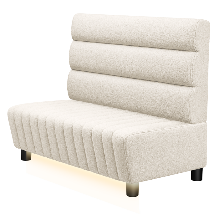 MATILDA | Gastro Lounge Bank | B:H 100 x 94 cm | Creme | Horizontal Gestreift Rund | Teddystoff | LED