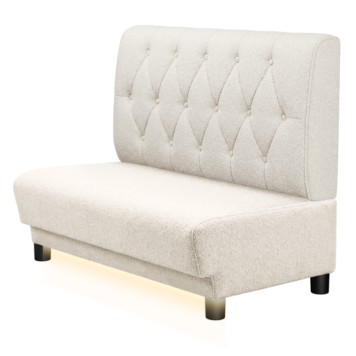 TATJANA | Gastro Lounge Bank | B:H 100 x 94 cm | Creme | Chesterfield Raute | Teddystoff | LED