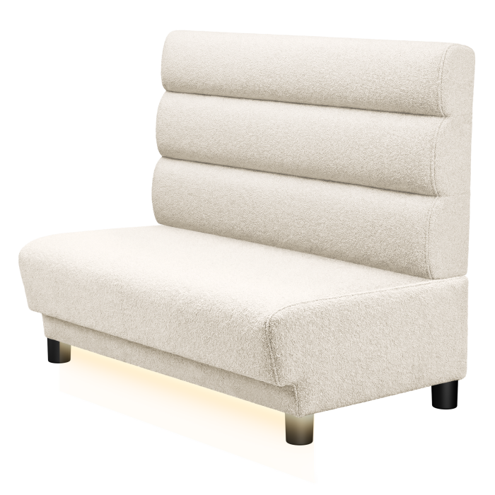 TATJANA | Gastro Lounge Bank | B:H 100 x 94 cm | Creme | Horizontal Gestreift Rund | Teddystoff | LED