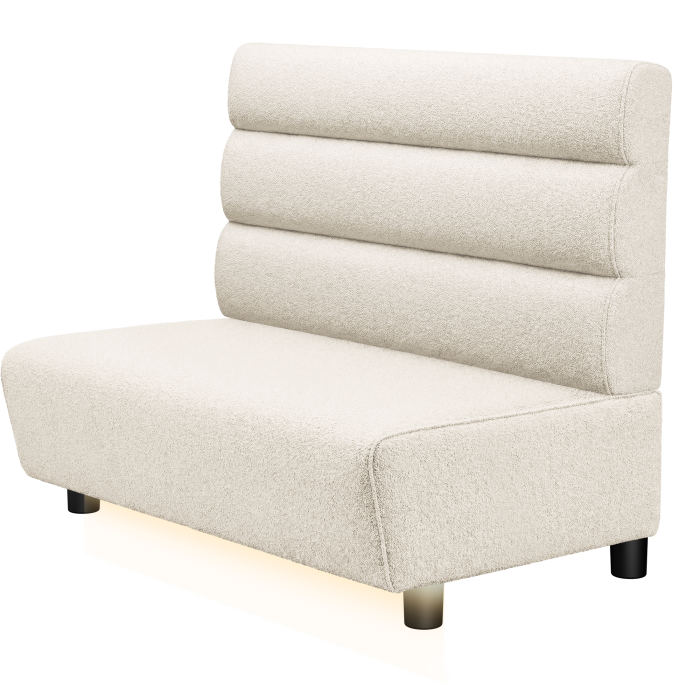 DENVER BIG | Gastrobank | B:H 100 x 103 cm | Creme | Horizontal Gestreift Rund | Teddystoff | LED