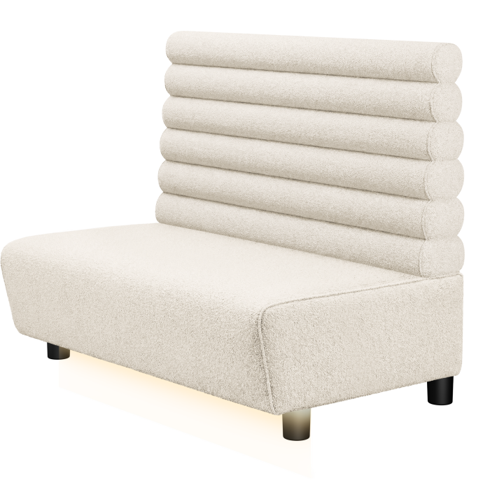 DENVER BIG | Gastro Lounge Bank | B:H 100 x 94 cm | Creme | Horizontal Gestreift Rund | Teddystoff | LED