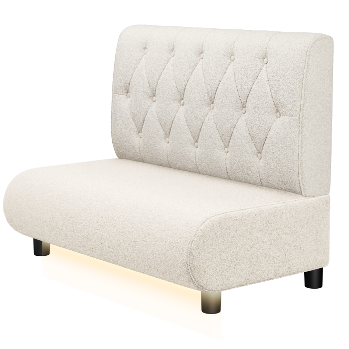 NINVA | Gastrobank | B:H 100 x 103 cm | Creme | Chesterfield Raute | Teddystoff | LED