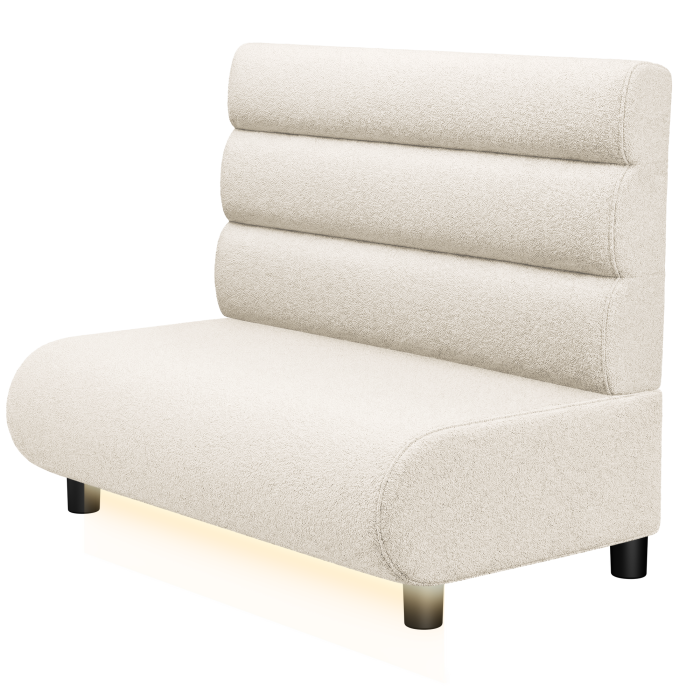 NINVA | Gastrobank | B:H 100 x 103 cm | Creme | Horizontal Gestreift Rund | Teddystoff | LED