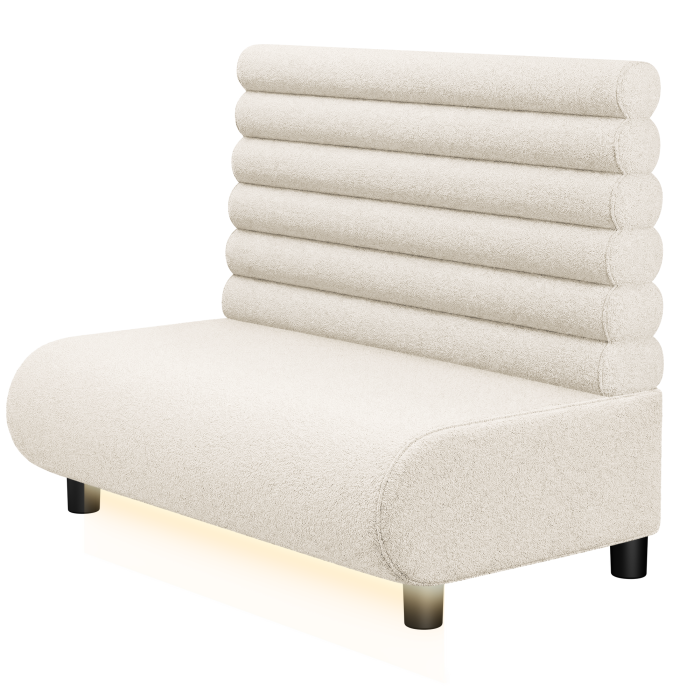 NINVA | Gastro Lounge Bank | B:H 100 x 94 cm | Creme | Horizontal Gestreift Rund | Teddystoff | LED