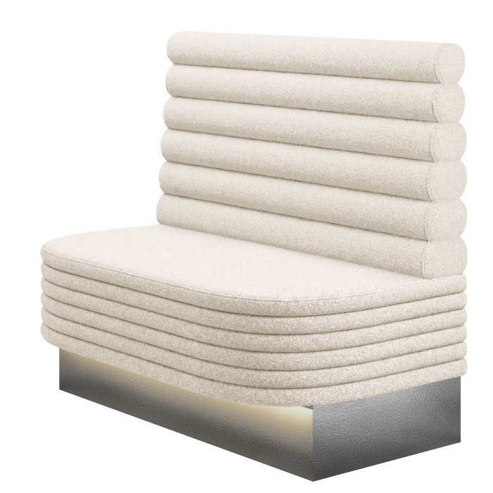 MATTHIAS | Gastrobank | B:H 100 x 103 cm | Creme | Horizontal Gestreift Rund | Teddystoff | LED