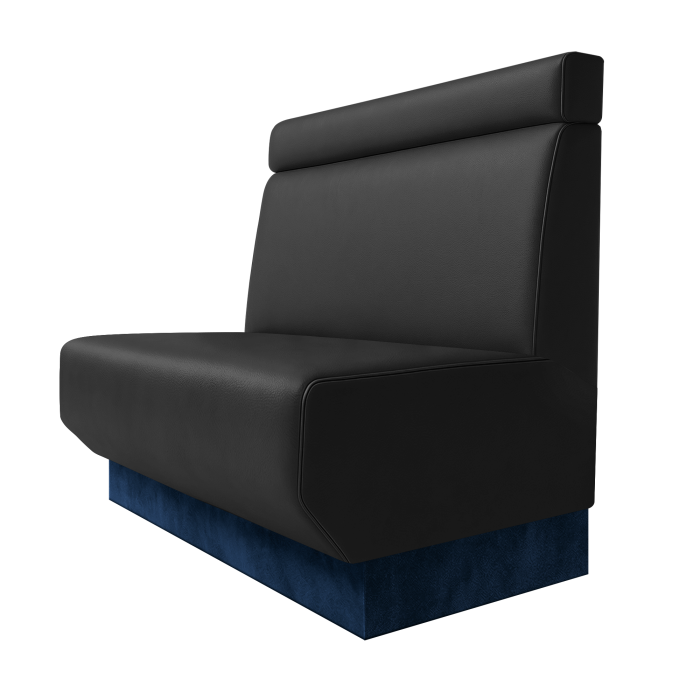 Wagner | Gastrobank | B:H 100 x 100 cm | Schwarz | Glatt + Kopfteil | Leder | Fußleiste Blau