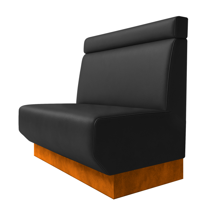 Wagner | Gastrobank | B:H 100 x 100 cm | Schwarz | Glatt + Kopfteil | Leder | Fußleiste Orange