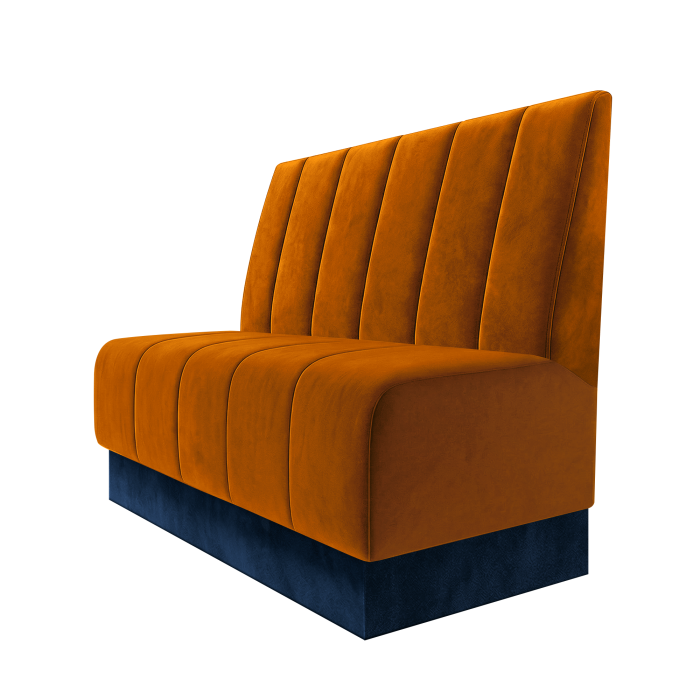 Fischer | Gastrobank | B:H 100 x 100 cm | Orange | Gestreift Doppelnahnt 24cm | Samt | Fußleiste Blau