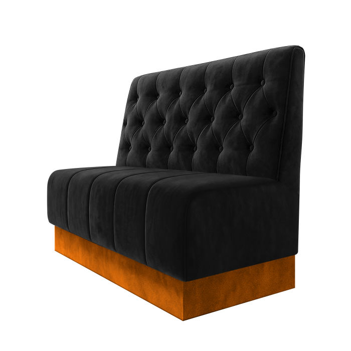 Fischer | Gastrobank | B:H 100 x 100 cm | Schwarz | Chesterfield | Samt | Fußleiste Orange