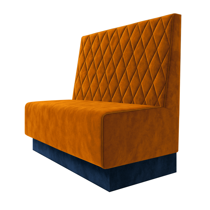 Schmidt | Gastrobank | B:H 100 x 100 cm | Orange | Raute | Samt | Fußleiste Blau