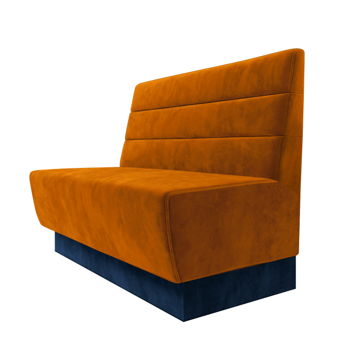 Meyer | Gastrobank | B:H 100 x 100 cm | Orange | Horizontal Gestreift | Samt | Fußleiste Blau