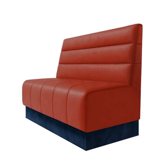 Fischer | Gastrobank | B:H 100 x 100 cm | Rot | Horizontal Gestreift | Leder | Fußleiste Blau