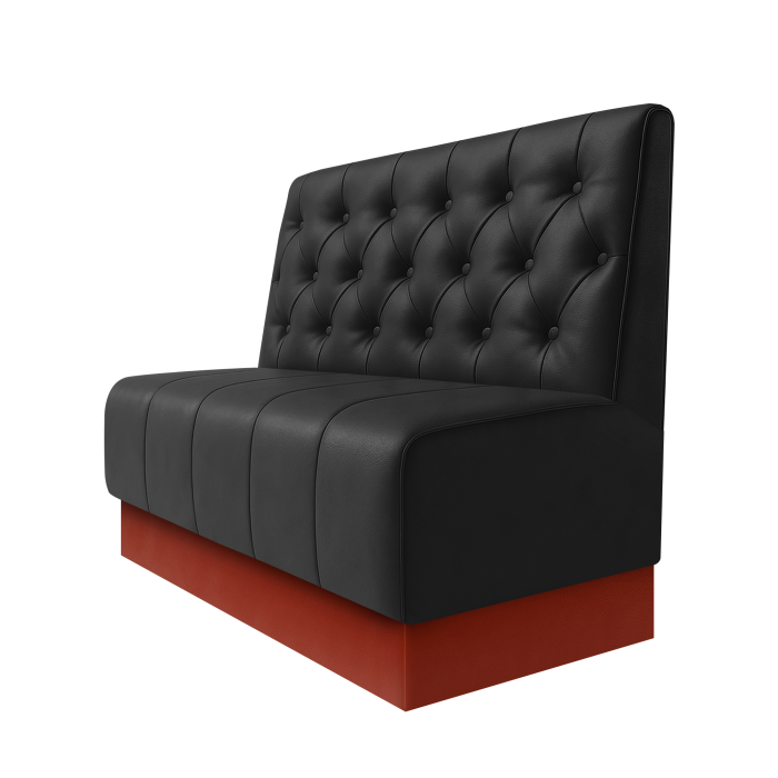 Fischer | Gastrobank | B:H 100 x 100 cm | Schwarz | Chesterfield | Leder | Fußleiste Rot