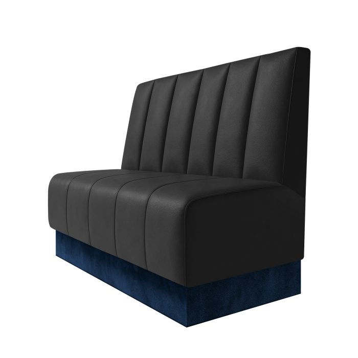 Fischer | Gastrobank | B:H 100 x 100 cm | Schwarz | Gestreift Doppelnahnt 24cm | Leder | Fußleiste Blau