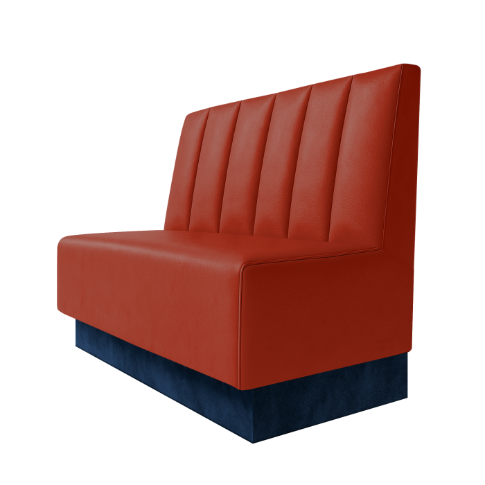 Schmidt | Gastrobank | B:H 100 x 100 cm | Rot | Gestreift Doppelnahnt 24cm | Leder | Fußleiste Blau