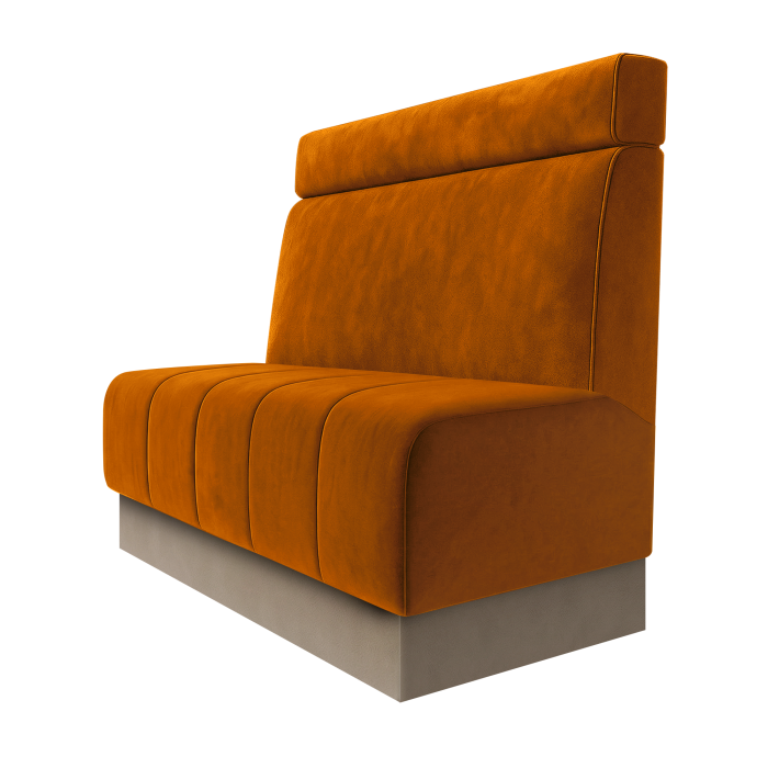 Fischer | Gastrobank | B:H 100 x 100 cm | Orange | Glatt + Kopfteil | Samt | Fußleiste Taupe