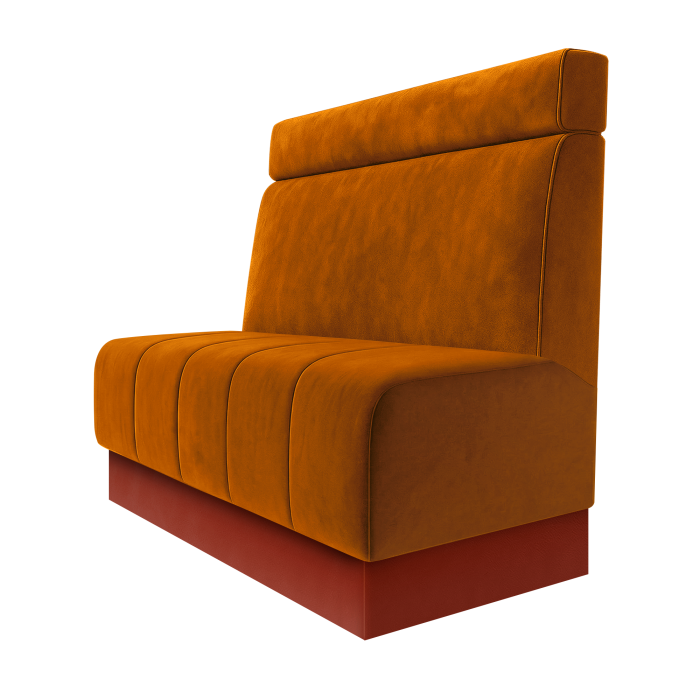 Fischer | Gastrobank | B:H 100 x 100 cm | Orange | Glatt + Kopfteil | Samt | Fußleiste Rot