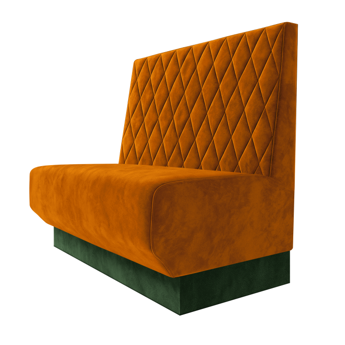 Wagner | Gastrobank | B:H 100 x 100 cm | Orange | Raute | Samt | Fußleiste Grün