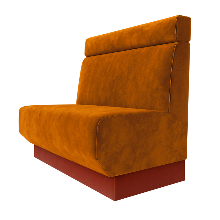 Wagner | Gastrobank | B:H 100 x 100 cm | Orange | Glatt + Kopfteil | Samt | Fußleiste Rot