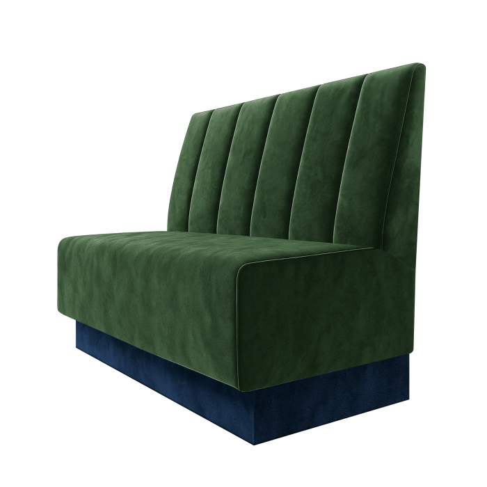 Schmidt | Gastrobank | B:H 100 x 100 cm | Grün | Gestreift Doppelnahnt 24cm | Samt | Fußleiste Blau