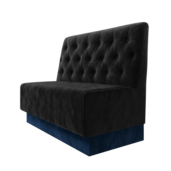Schmidt | Gastrobank | B:H 100 x 100 cm | Schwarz | Chesterfield | Samt | Fußleiste Blau