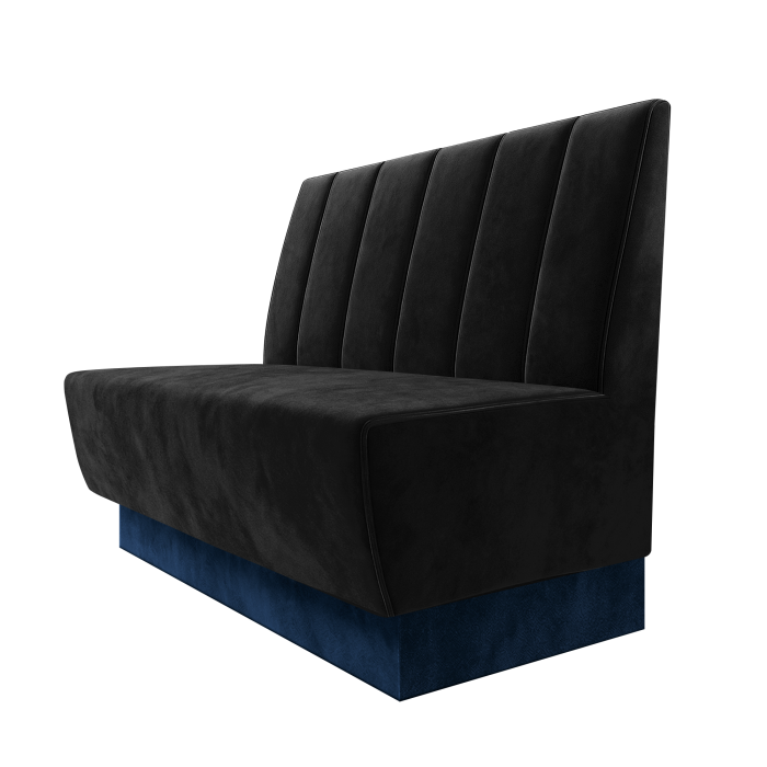 Meyer | Gastrobank | B:H 100 x 100 cm | Schwarz | Gestreift Doppelnahnt 24cm | Samt | Fußleiste Blau