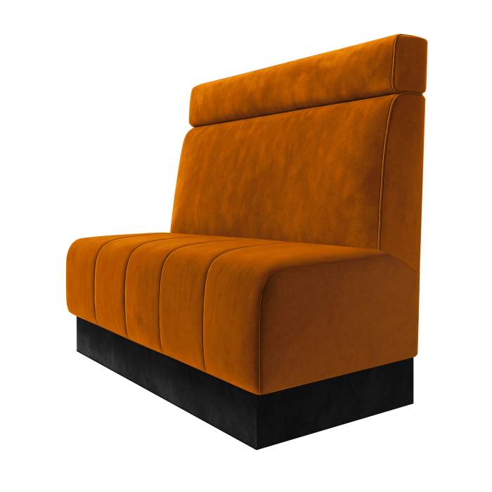 Fischer | Gastrobank | B:H 100 x 100 cm | Orange | Glatt + Kopfteil | Samt | Fußleiste Schwarz