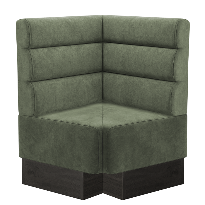 Melissa | Gastro Eckbank | B:T 64 x 103 cm | Grün | Horizontal Gestreift | Samt | Fußleiste Wenge