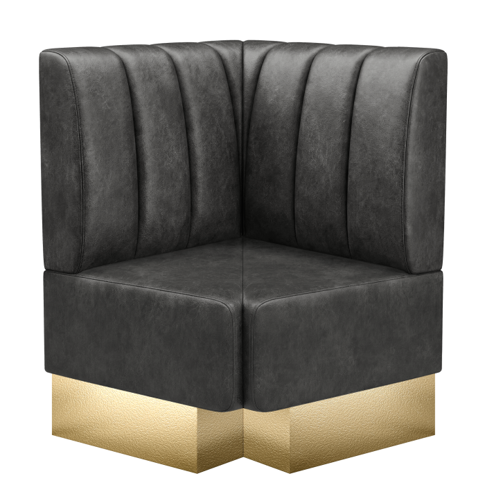 Melissa | Gastro Eckbank | B:T 64 x 103 cm | Schwarz | Gestreift | Wildleder | Fußleiste Gold