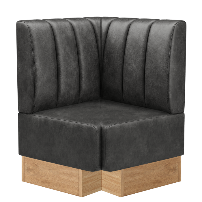 Melissa | Gastro Eckbank | B:T 64 x 103 cm | Schwarz | Gestreift | Wildleder | Fußleiste Eiche