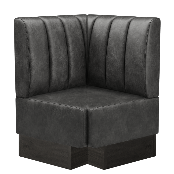 Melissa | Gastro Eckbank | B:T 64 x 103 cm | Schwarz | Gestreift | Wildleder | Fußleiste Wenge