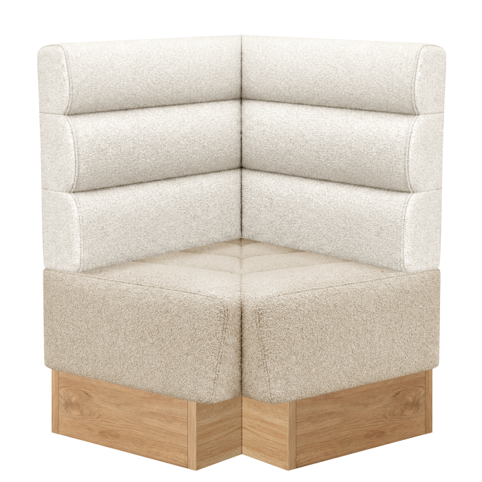 Tanja | Gastro Eckbank | B:T 64 x 103 cm | Creme | Horizontal Gestreift | Teddystoff | Fußleiste Eiche