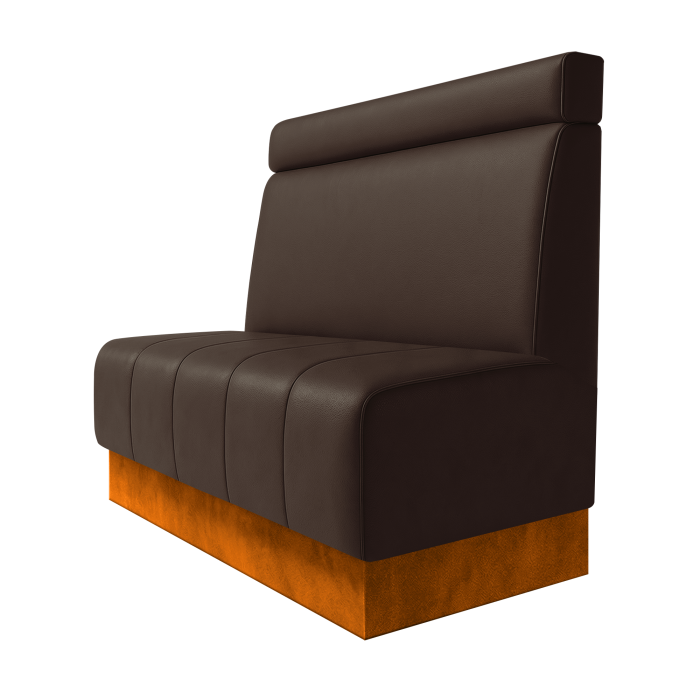 Fischer | Gastrobank | B:H 100 x 100 cm | Braun | Glatt + Kopfteil | Leder | Fußleiste Orange