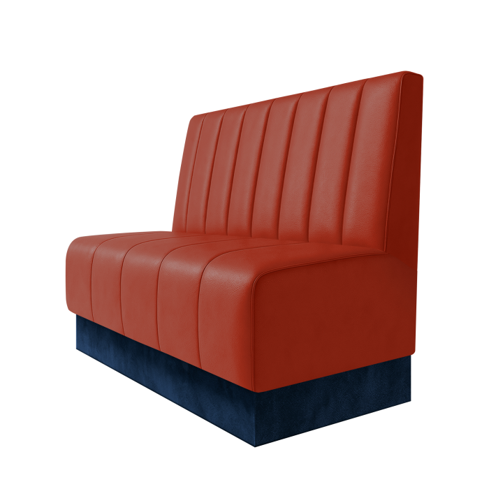 Fischer | Gastrobank | B:H 100 x 100 cm | Rot | Gestreift 12cm | Leder | Fußleiste Blau