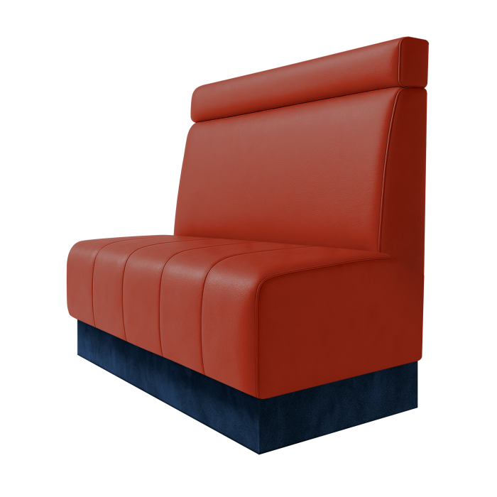 Fischer | Gastrobank | B:H 100 x 100 cm | Rot | Glatt + Kopfteil | Leder | Fußleiste Blau