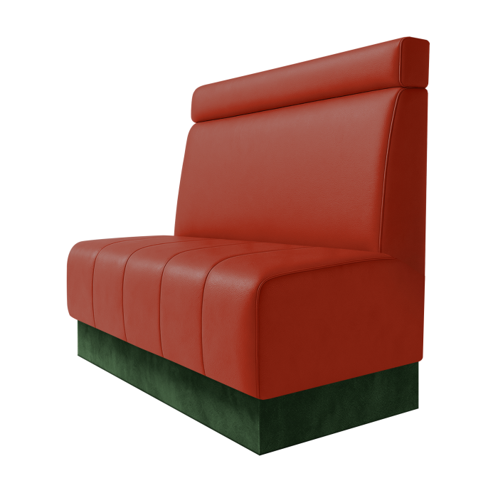 Fischer | Gastrobank | B:H 100 x 100 cm | Rot | Glatt + Kopfteil | Leder | Fußleiste Grün