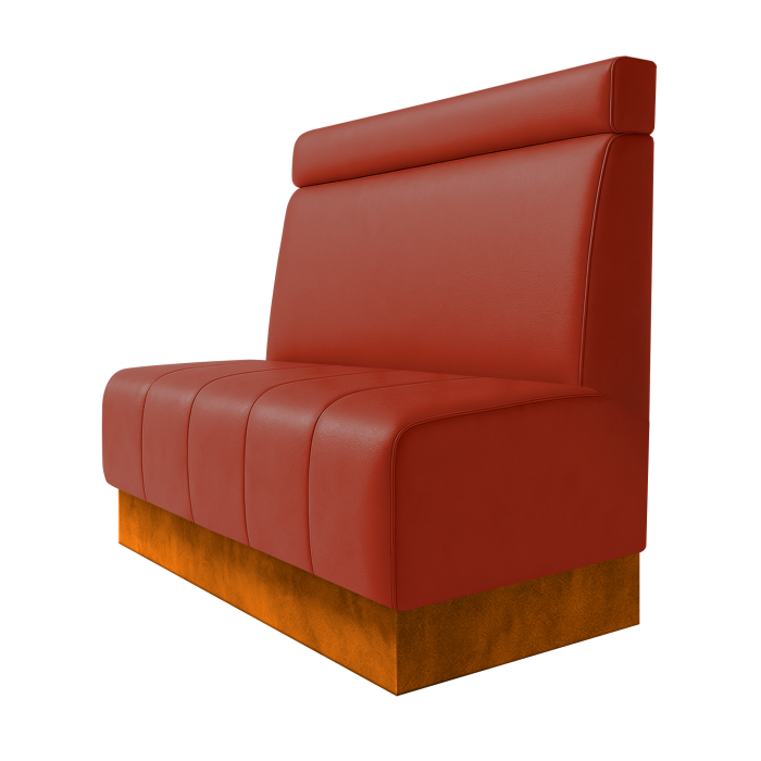 Fischer | Gastrobank | B:H 100 x 100 cm | Rot | Glatt + Kopfteil | Leder | Fußleiste Orange