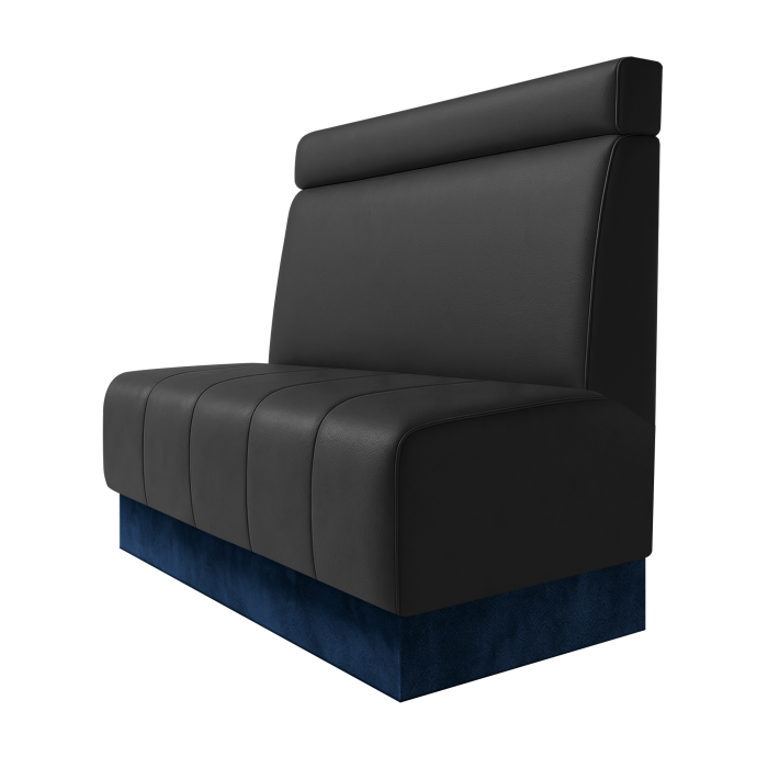 Fischer | Gastrobank | B:H 100 x 100 cm | Schwarz | Glatt + Kopfteil | Leder | Fußleiste Blau