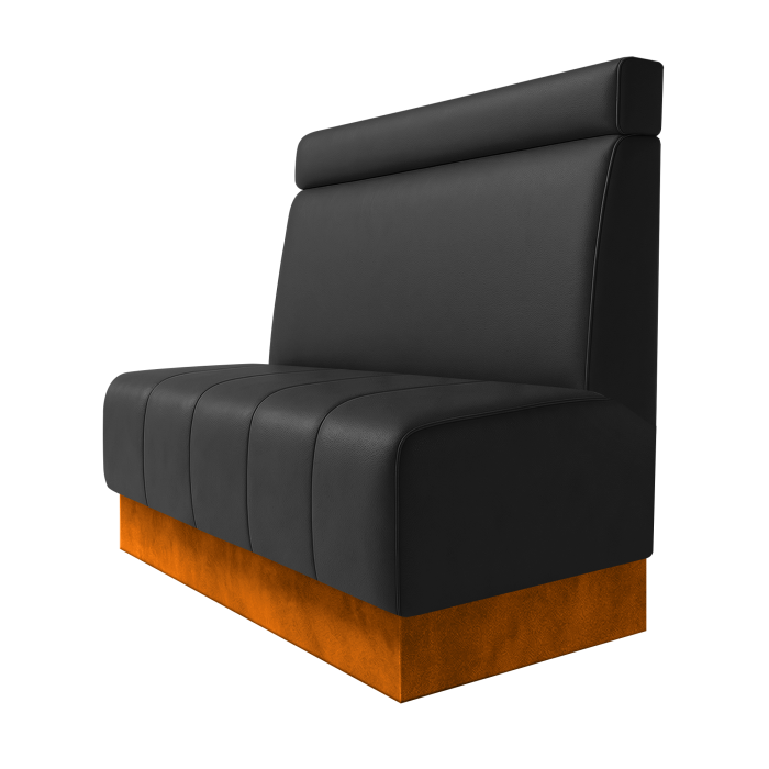 Fischer | Gastrobank | B:H 100 x 100 cm | Schwarz | Glatt + Kopfteil | Leder | Fußleiste Orange