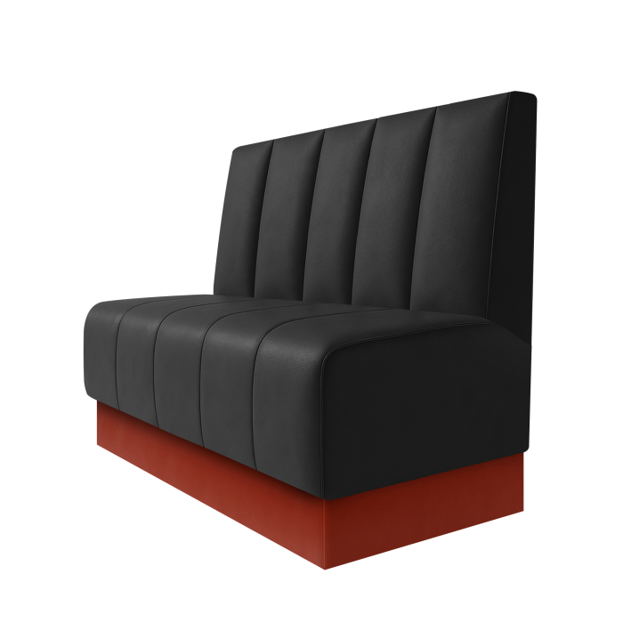 Fischer | Gastrobank | B:H 100 x 100 cm | Schwarz | Tief Gestreift | Leder | Fußleiste Rot